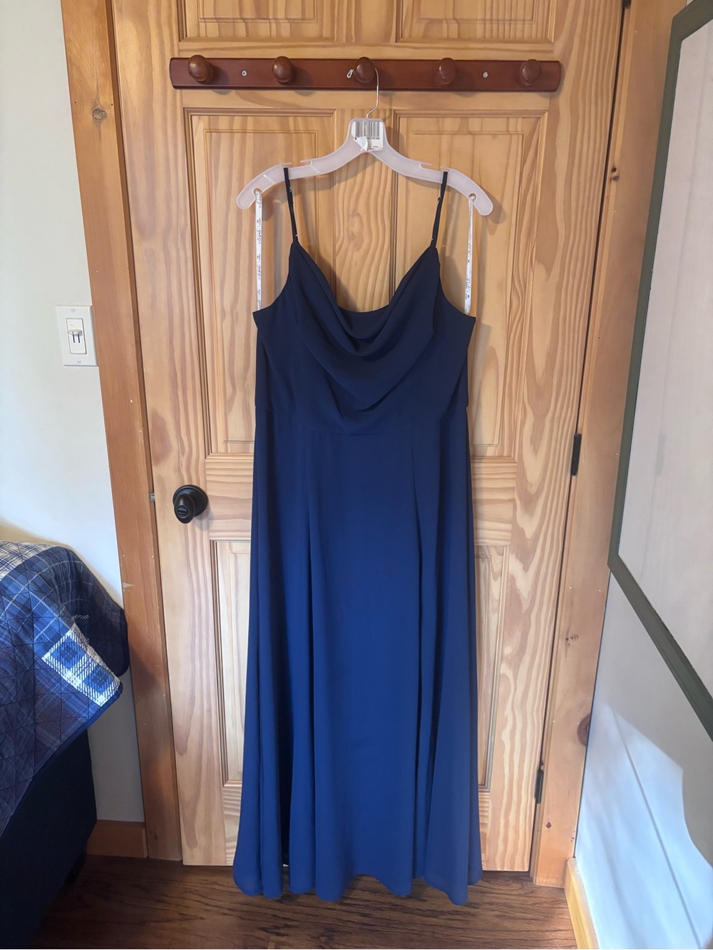 Women's Navy Cowl-Neck Spaghetti Strap Maxi Dress